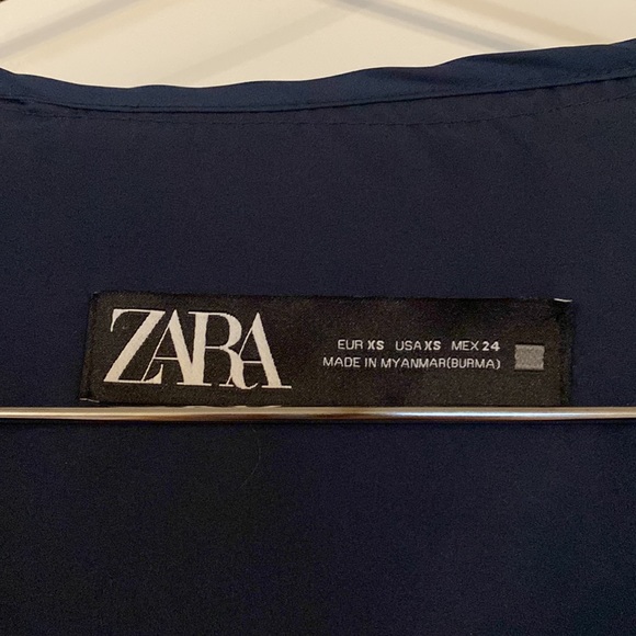 Zara Windbreaker Jacket Women US XS Oversized Zip Up Navy White Red Retro Cali - Picture 10 of 12